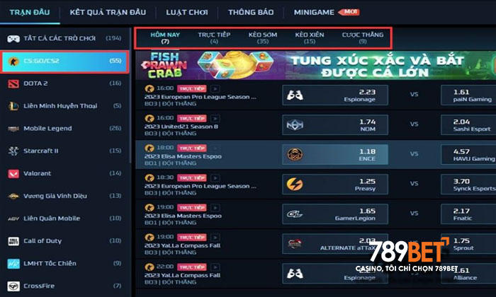 Cá cược CSGO tại Esport 789BBET có nhiều cửa đặt cược hấp dẫn
